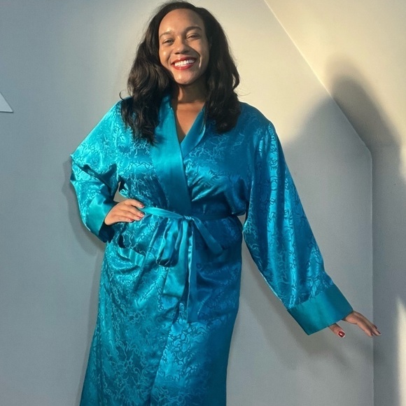 Vintage Victoria’s Secret Gold Label blue maxi robe long satin loungewear lounge - Picture 13 of 15